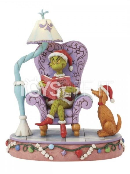 Jim Shore 2024 The Grinch in Chair Reading Light-Up Signed Edition