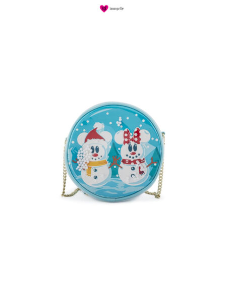Loungefly Disney Snowman Minnie & Mickey in Snowglobe Crossbody Borsa